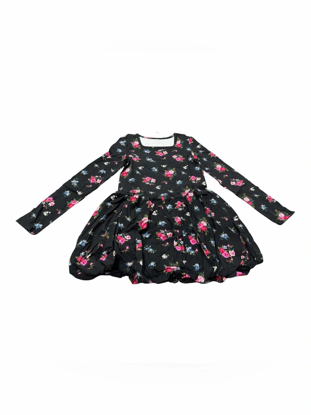 Gap Girls Bubble Dress, Black Pink Floral, Size Large (10), NEW